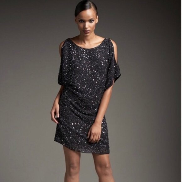 Aidan Mattox Cold Shoulder Sequin Dress - Black - Size 14W - Picture 1 of 10